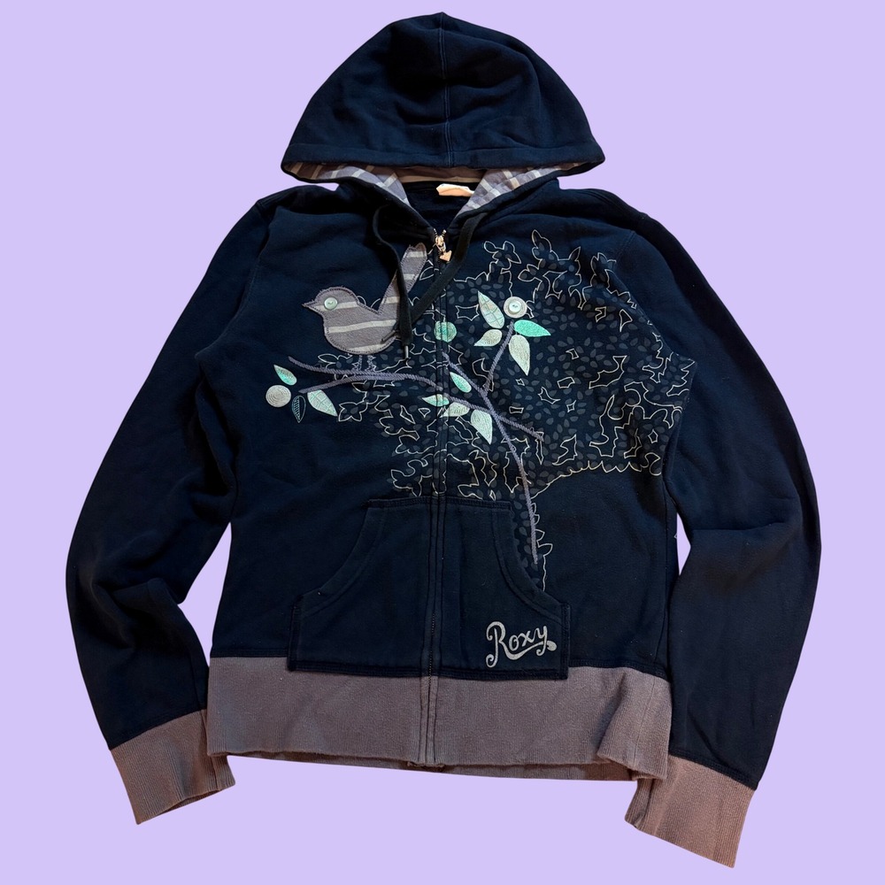 Y2K Roxy Bird Graphic Full Zip Hoodie Sweatshirt Embroidered Scene #18